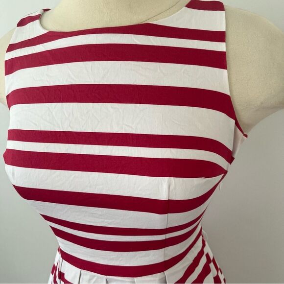 White House Black Market Red & White Striped Fit-and-Flare Dress Size 00 - Picture 3 of 9